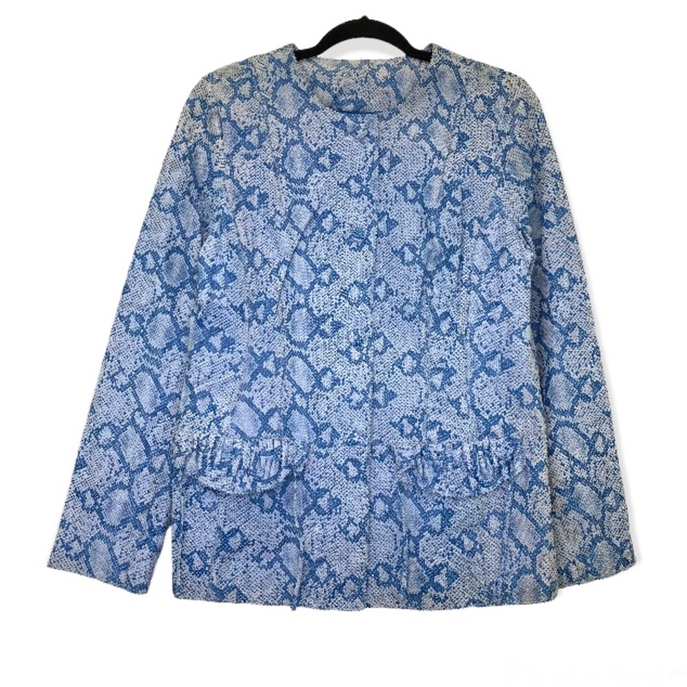 Chi by Falchi Jacket Medium Blue White Vintage Snakeskin Leather Button Up Coat